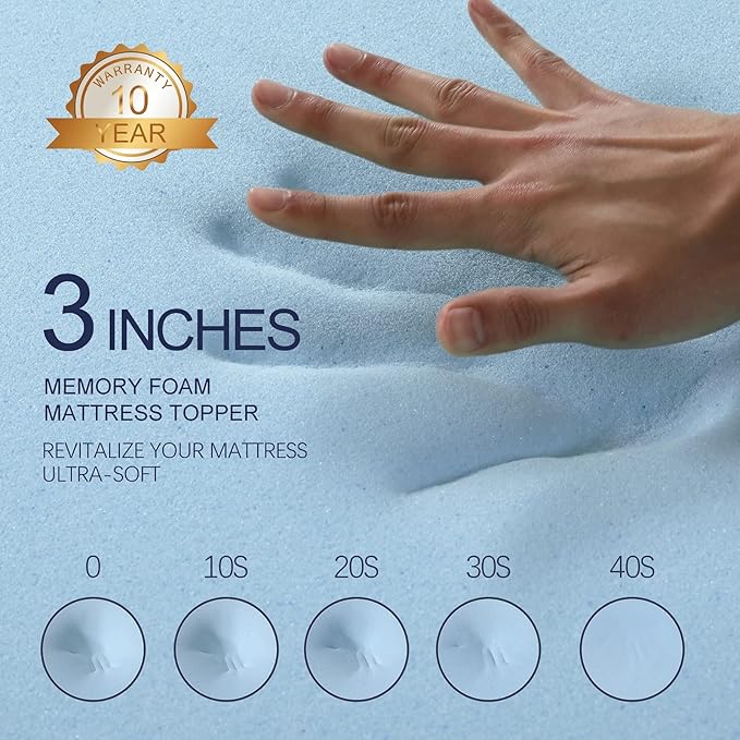 VALUXE 3 Inch Gel Memory Foam Mattress Topper Full Size High Density Cooling Pad Pressure Relief Bed Topper Grey (with Removable & Washable Bamboo Cover)