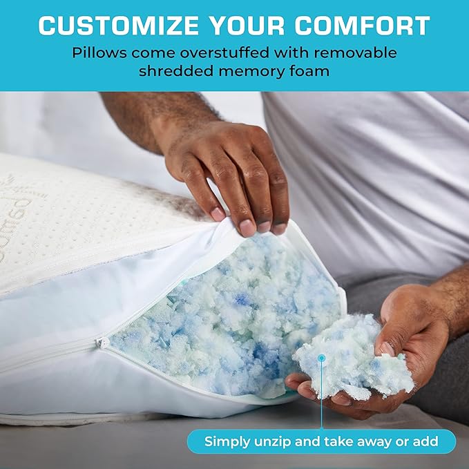 Xtreme Comforts 2-Pack Pillows for Sleeping Made in The USA Sleep Adjustable King Memory Foam Pillow for Side, Back & Stomach Sleepers w/Removable Cooling Zipper Cover