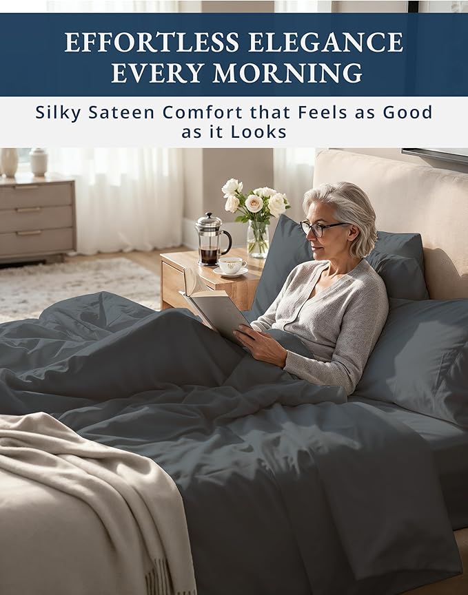 100% Egyptian Cotton King Sheet Set – Premium 1000 Thread Count Naturally Cooling & Breathable King Sheets, Authentic Long-Staple Cotton for Lasting Softness, Snug Fit 15" Deep Pocket Fitted -Charcoal