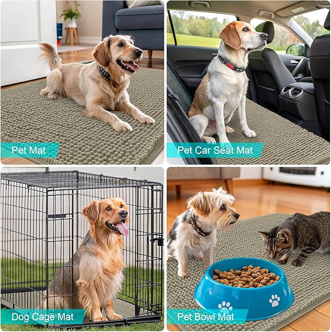 OLANLY Dog Door Mat for Muddy Paws 30x20, Absorbs Moisture and Dirt, Absorbent Non-Slip Washable Doormat, Quick Dry Chenille Mud Mat, Entry Indoor Entryway Carpet for Inside Floor, Warm Taupe