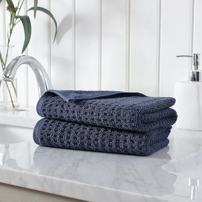 Tommy Bahama- Hand Towel Set, Highly Absorbent Cotton Bathroom Decor, Low Linting & Fade Resistant (Northern Pacific Dark Blue, 2 Piece)