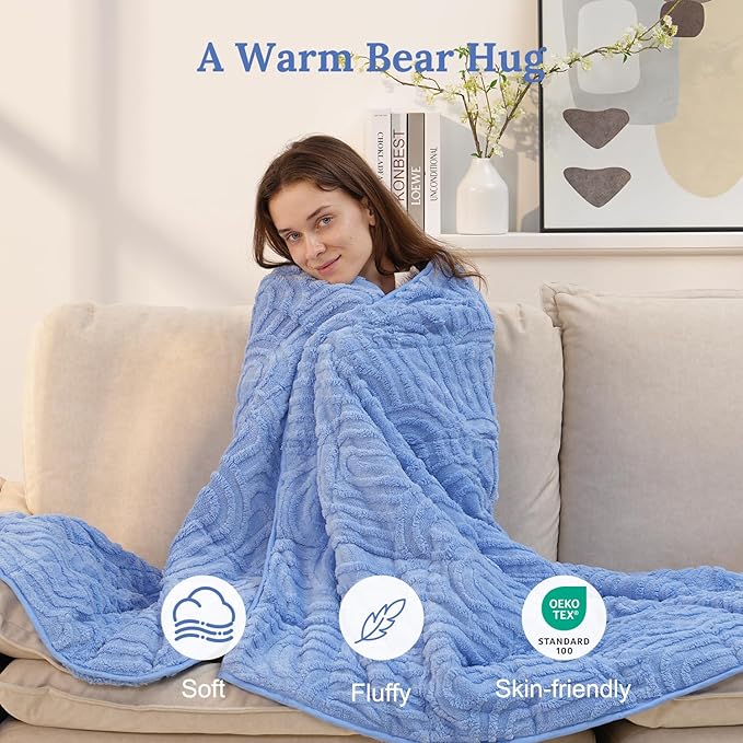 Sherpa Fleece Adult Weighted Blanket Great for Sleep, 20 lbs Dual Sided Soft Fuzzy Heavy Blankets for Couch Bed Sofa, Cozy Warm Fluffy Arched Jacquard Throw for Winter (Blue, 60" x 80", 20 Pounds)