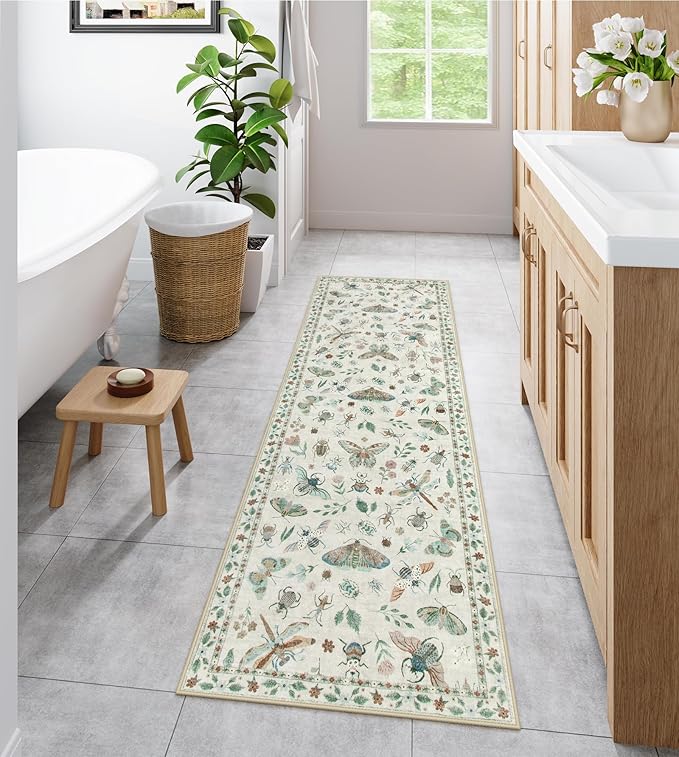 Lahome Insect Washable Runner Rug, 2'6''x8' Soft Hallway Rug Non Slip, Ultra-Thin Kitchen Runners for Hallways with Rubber Backing Carpet for Laundry Bedroom Bathroom(Beige)