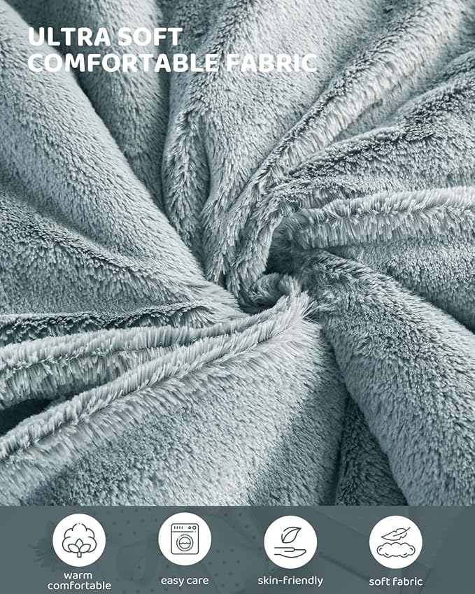 Heated Blanket Electric Blanket Queen Size, Faux Fur Heat Blanket, Super Soft Cozy Heating Blanket with 9 Heating Levels & 1-9 Hours Auto Off, Fast Heat & Overheat Protection, 84" x 90", Gray