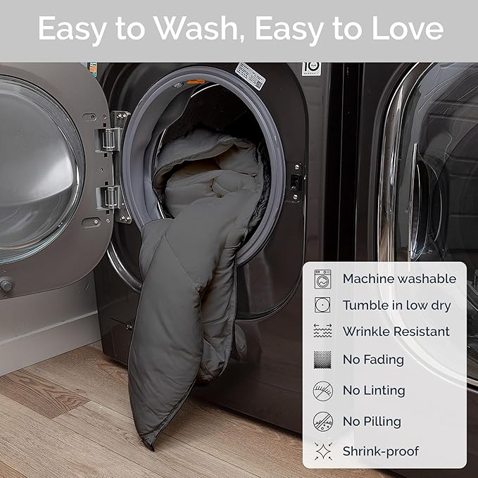 100% Viscose Derived from Bamboo Comforter, Cooling Comforter, Duvet Insert, Breathable, Extra Fluffy, Lightweight Comforters, Charcoal - King Size