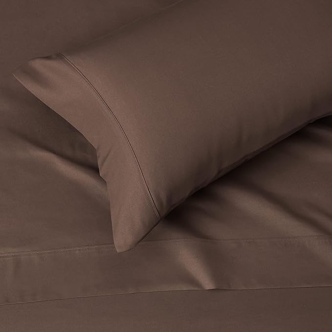 Amazon Basics Lightweight Super Soft Easy Care Wrinkle Free Microfiber 3 Piece Bed Sheet Set with 14-Inch Deep Pockets, Twin, Chocolate, Solid, Kids, Men & Women Bedding (Pack of 4)