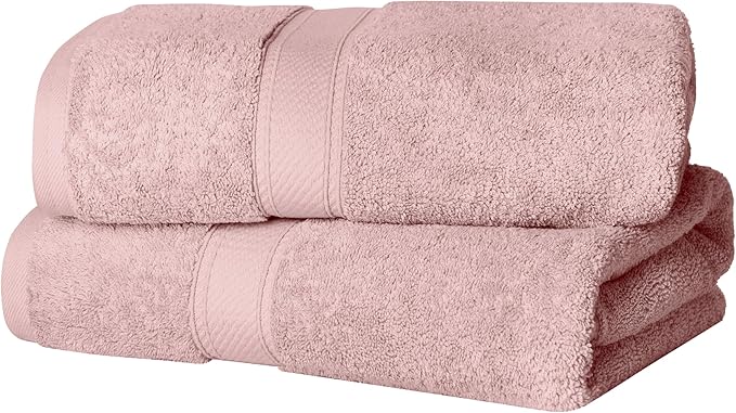 Superior Egyptian Cotton Pile Bath Towel Set of 2, Ultra Soft Luxury Towels, Thick Plush Essentials, Absorbent Heavyweight, Guest Bath, Hotel, Spa, Home Bathroom, Shower Basics, Tea Rose