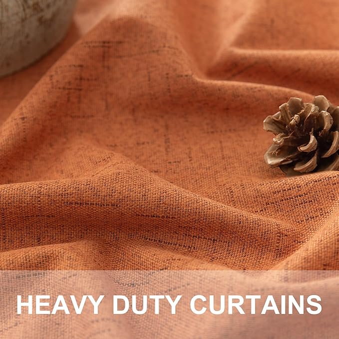 Pitalk Blackout Burnt Orange Curtain for Bedroom 96 Inch Length 2 Panels Back Tab Pocket Room Darkening Privacy Thermal Ochre Dark Orange Black Out Linen Drape for Living Room 52x96 Long Western Decor
