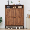 47" Fluted Large Shoe Cabinet with 4 Flip Drawers, Slim Freestanding Shoe Cabinet Organizer, Narrow Shoes Storage Rack for Entryway, 5 Sturdy Legs (All Walnut-2 drawers, 9.45"D x 31.5"W x 41.93"H)