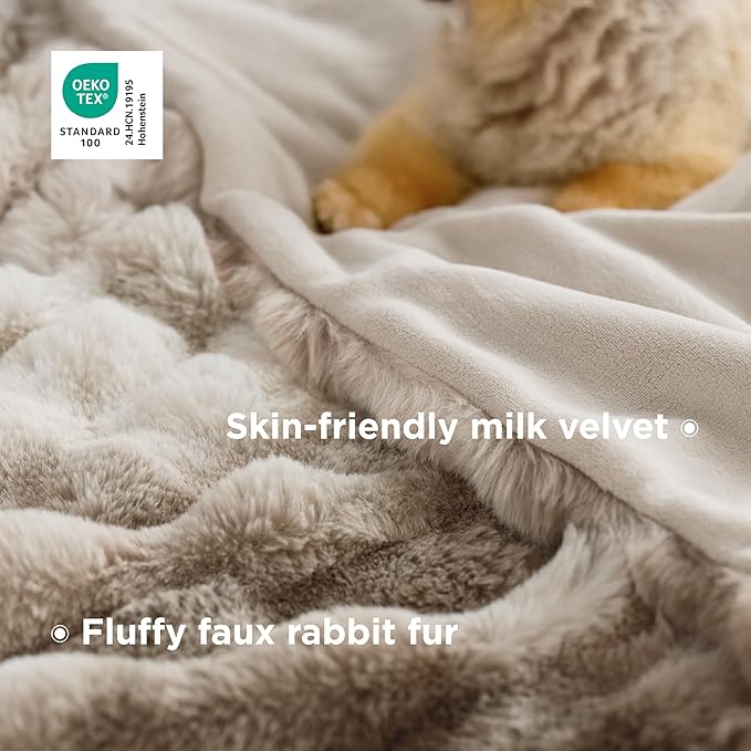 Bedsure GentleSoft Fluffy Faux Fur Throw Blanket, Fuzzy Soft Bubble Blanket for Couch, Faux Fur Decor for Home Bedroom Living Room, Thick Warm Furry Cozy Gifts for Women, Tie-dye Taupe, 50x60 Inch