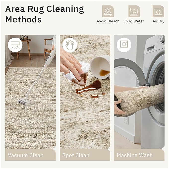 Runner Rug 2'6" x 14' Washable Non-Slip Runner Rugs for Kitchen Bathroom Laundry Room Vintage Ultra Thin Runners for Hallway Entryway Brown