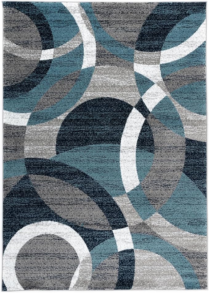 Rugshop Blue Modern Geometric Indoor Small Area Rug, Overlapping Circle Pattern, Fade Resistant, Non-Shedding, for Bedroom, Home Office and Reading Nook, 3'3" x 5'