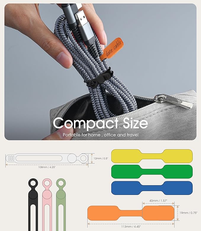 32Pcs Nearockle Cable Labels and Silicone Cable Ties Cable Management Set, Reusable 16 Cable Ties+16 Cord Labels for Electronics, Travel Home Office Desk Wire Organization (Multicolor)