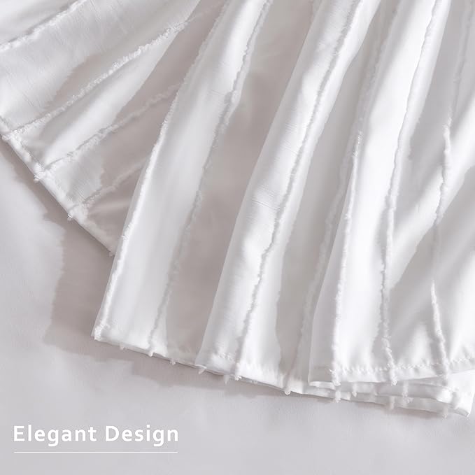 MIYE Striped Tufted Bed Skirt - Wrap Around Dust Ruffle with Elastic Belts - 12.5 Inch Drop Easy to Put On - Bedskirt Machine Washable ＆ Wrinkle Resistant(Striped/White, King/Queen-12.5" Drop)