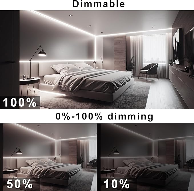 White COB LED Strip Lights 32.8ft, 6500K Dimmable Ultra Bright Daylight White 24V LED Light, 3200 LEDs Flexible CRI 93+ COB Light strips for room, Mirror, Kitchen, Bedroom（Remote control not included）