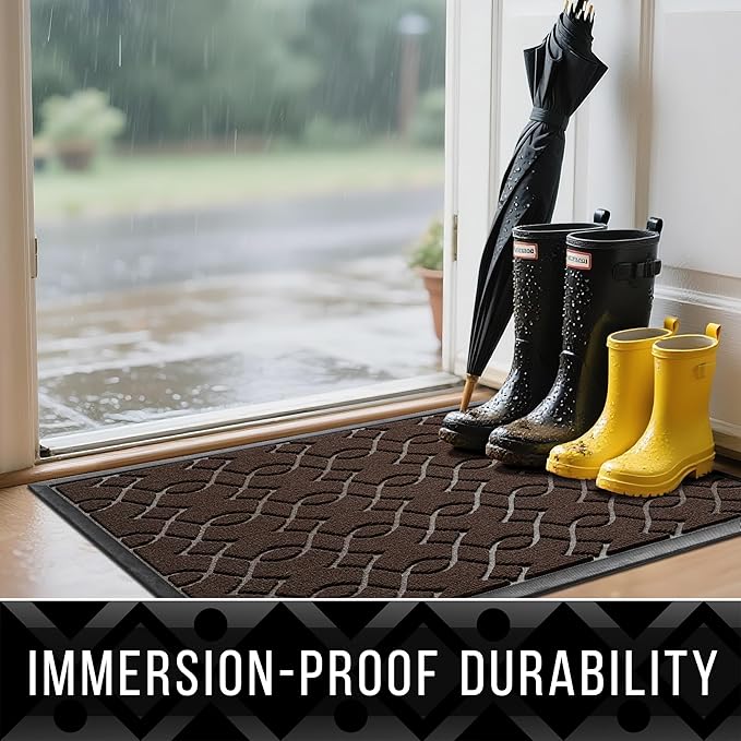 Yimobra Outdoor Mats for Front Door 29.5x17, All-Season Waterproof Doormat Outdoor Entrance, Heavy Duty Non-Slip Outside Door Mat for Garage Patio Proch Entryway Indoor, Coffee