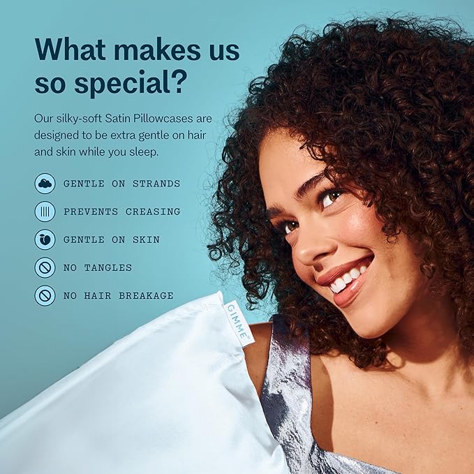 Gimme Beauty White Satin Pillowcase - Ultra-Gentle Hair & Skin Care Luxury Bedding - Reduces Frizz & Breakage - Standard Size Silky Bedroom Pillow - Queen Size, 20" x 30"