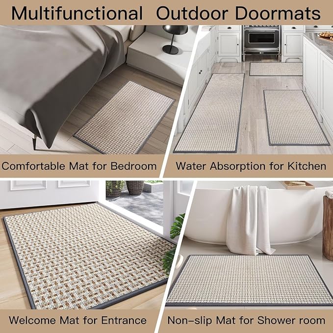 Door Mat 17"x30",Door Mat Indoor Entrance Dirt Resistant and Absorbent Non-Slip Rubber Backing Front Door Mats Washable Low-Profile Indoor Mats for Entryway, Inside Entrance Easy Clean Gray