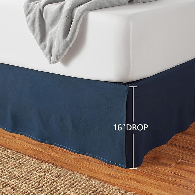 Amazon Basics Lightweight Pleated Bed Skirt, Queen, Navy Blue, Solid