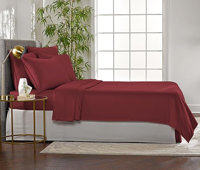 Pure Bamboo Full Sheets, Genuine 100% Organic Viscose Derived from Bamboo Bed Sheet Set, Luxuriously Soft & Cooling, Double Stitching, 2 Year Quality Promise (Full, Merlot)