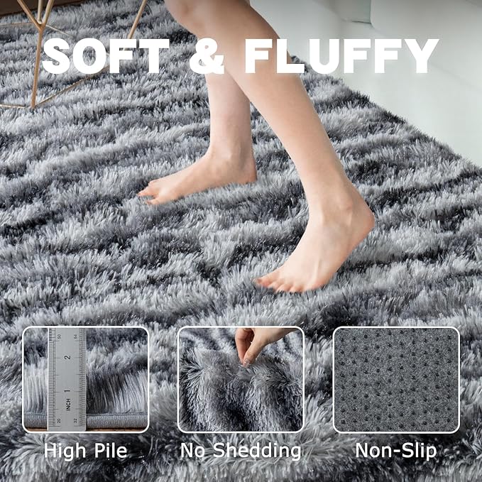 8x10 Large Area Rugs for Living Room, Soft Black White Zebra Big Shag Rug for Bedroom Nursery Kids Room Dorm, Non-Slip Modern Fluffy Plush Carpet for Home Decor