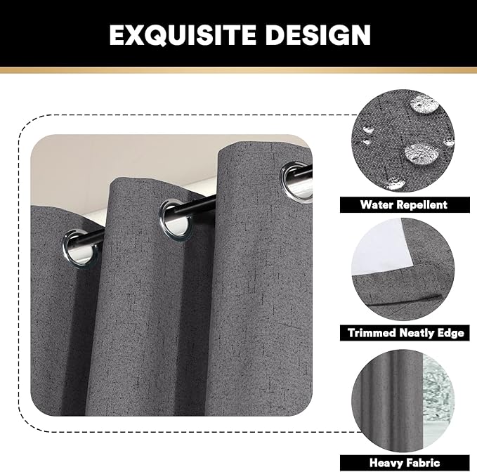 PrinceDeco 100% Blackout Curtains for Bedroom Linen Blackout Curtains 84 Inches Long Full Light Blocking Thermal Insulated with White Liner Energy Saving Warm Drapes for Winter, Grey,W 42 X L 84 Inch
