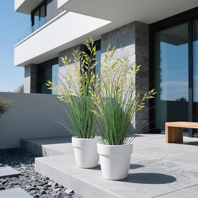 Silk Plants 2Pcs Tall Artificial Grass Plant Potted Artificial Greenery Floor Plants Faux Pampas Grass Tall in Pot Housewarming Gift House Garden Bathroom Lobby Outdoor Decoration (35In)