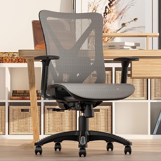 Ergonomic Office Chair, Mesh Computer Desk Chairs with Adjustable Lumbar Support, 3D Armrests, Tilt Function, Comfy Wide Seat, Swivel Executive Work Task Chair for Company and Home