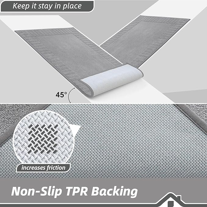 BEQHAUSE Door-Mat-Non-Slip Dirt Trapper Door Mats Low-Profile Front Door Mat Absorbent Floor Mats for Entryway Washable Mud Resistant Home Entrance Doormat,Light Grey,24"x36"
