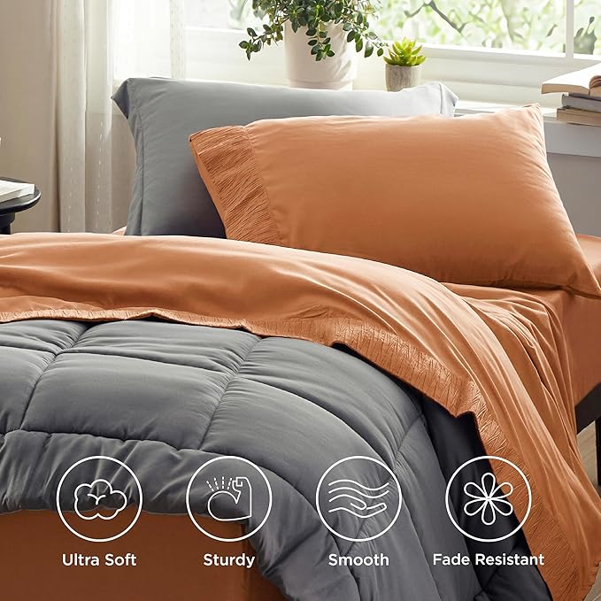 Bedsure Twin XL Sheet Sets Dorm Bedding - 3 Pieces Soft Extra Long Twin Sheets, Hotel Luxury, Easy Care Microfiber for Women, Men, Dusty Orange