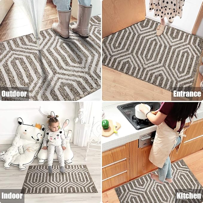 Indoor Doormat 32"x 48", Absorbent Front Back Door Mat, Rubber Backing Non Slip Floor Mats Inside Mud Dirt Trapper Outside Entrance Door Rug Carpet, Machine Washable Low Profile - Brown Time Cloister