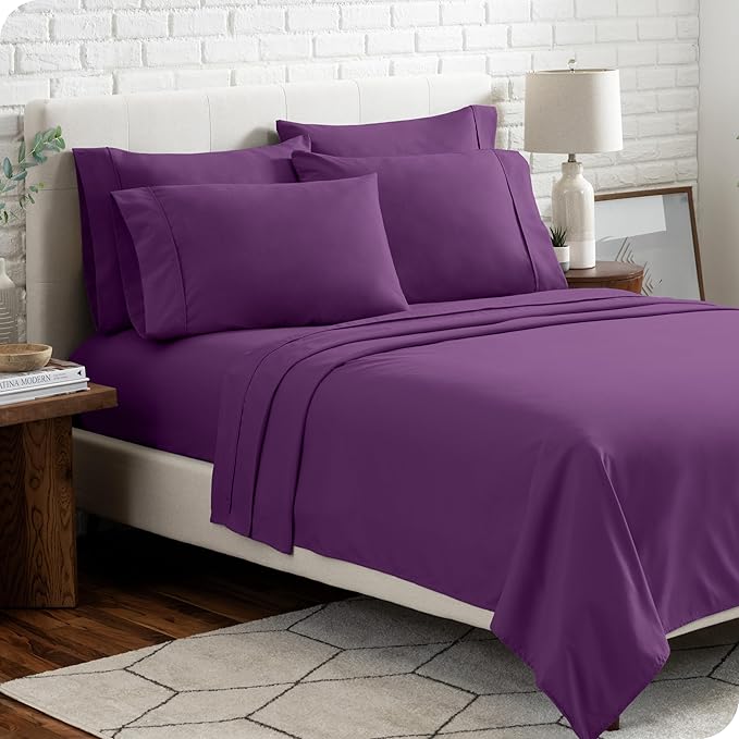 Bare Home Hotel Luxury Twin Sheet Set, Extra Soft - 4 Piece Set - Deep Pockets - Easy Fit - Cooling & Breathable - Wrinkle, Fade, Stain Resistant - Includes 2 Pillowcases (Twin, Plum)