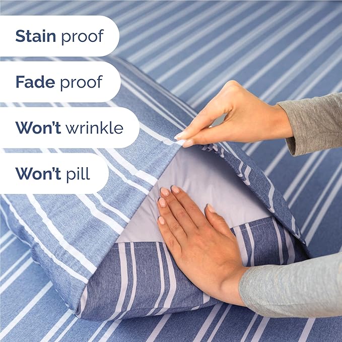 Twin XL 4 Piece Sheet Set - Cooling, Comfy & Breathable - Hotel Luxury Bedding Includes Fitted Sheet for Women, Men, Kids & Teens - 1 Flat, 1 Fitted Sheet, 2 Pillowcases w/Deep Pockets - Blue Stripes