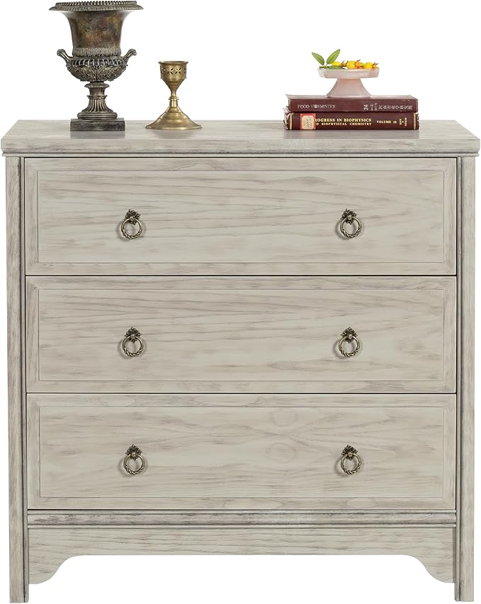 Chogori Solid Wood Dresser for Bedroom- Natural Wood Veneers & Water Based Paint Finished- Vintage Chests of Drawers, Small 3 Drawer Dresser (2, Antique Gray)