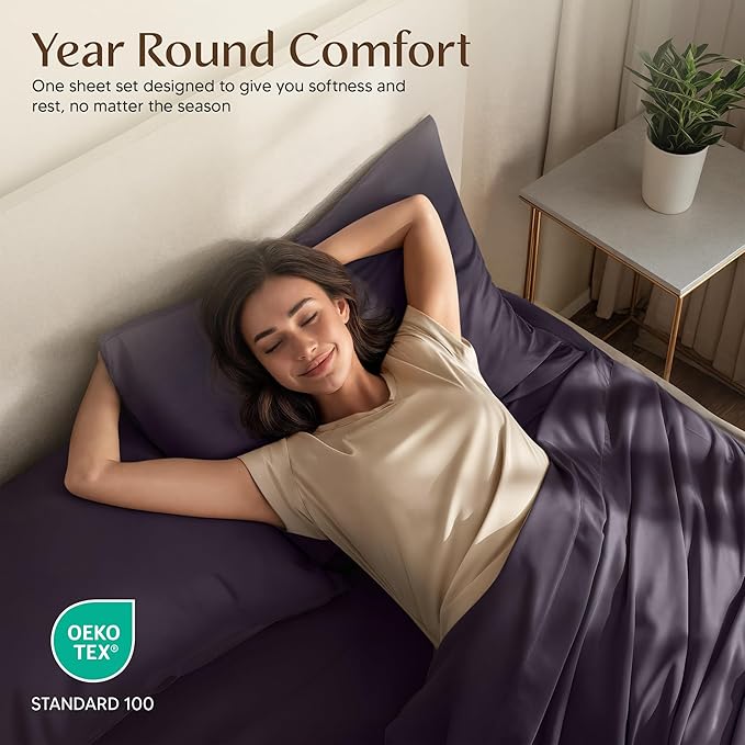 Utopia Bedding Queen Sheet Set – 4 Piece Bed Sheets for Queen Size Bed, Soft and Breathable Microfiber, Includes 1 Fitted Sheet, 1 Flat Sheet and 2 Pillowcases (Dark Purple)