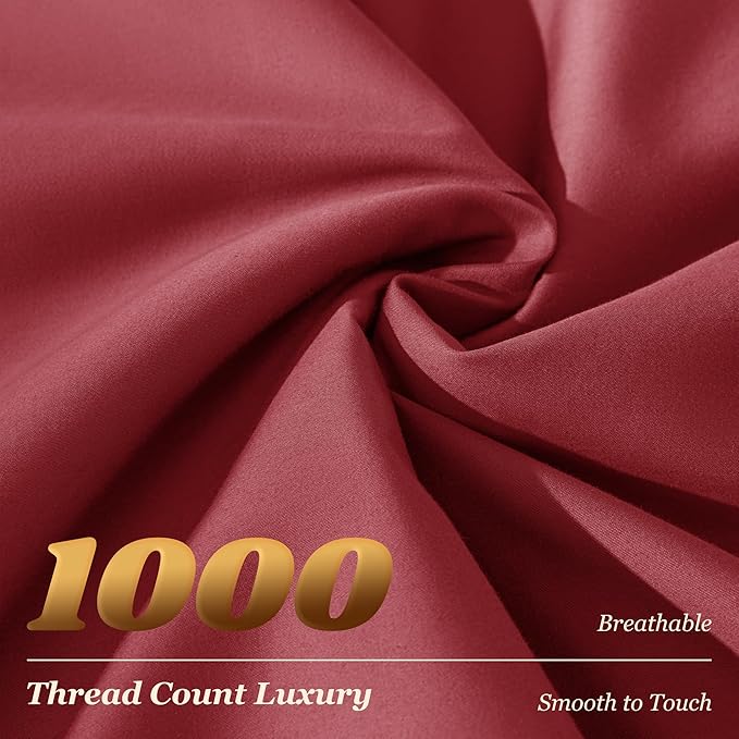 LBRO2M 1000 Thread Count 100% Egyptian Cotton Sheets Set California King Size, 4 Piece Sets Bed Sheet Deep Pocket Sheet Set 16" Soft Comfortable All Season (California King, Burgundy)