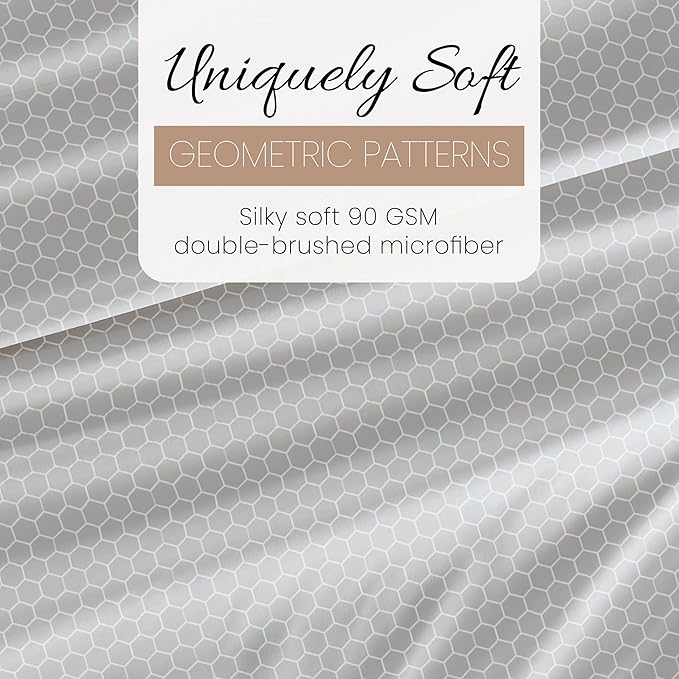 Linen Market Double-Brushed Patterned Microfiber California King Sheet Set 4 Piece – Oeko-TEX Certified Ultra Soft & Wrinkle-Free - 16" Deep Pocket Sheets Easy Care Cal-King Size - Honeycomb Gray