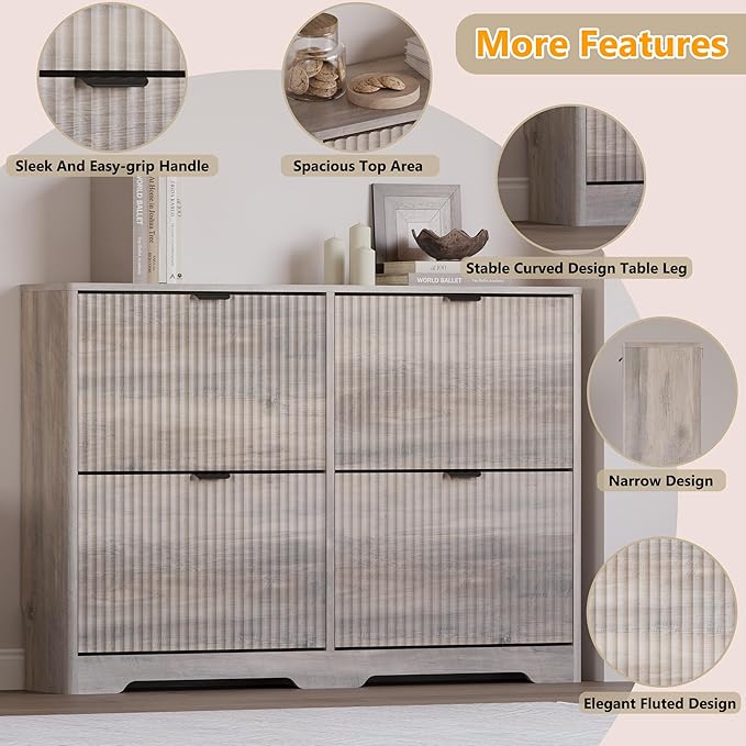 Large Shoe Cabinet for Entryway, Shoe Rack Cabinet with 4 Flip Drawer and Adjustable Shelves for Small Apartment, Foyer