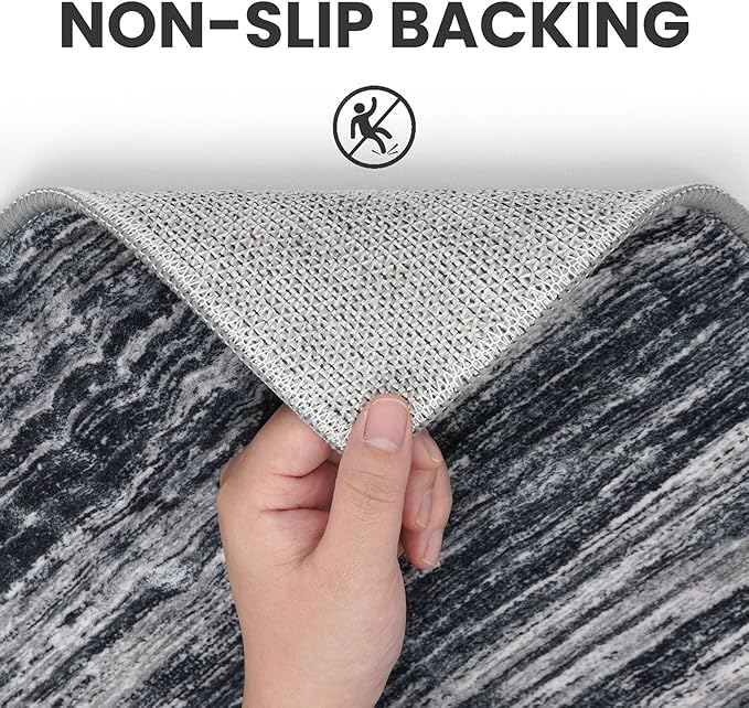 2x5 Modern Abstract Runner Rug for Hallways, Black Super Soft Hallway Decor Kitchen Rugs with Non-Slip, Non-Shedding Washable Rug for Hallways Entryway Bedroom Indoor