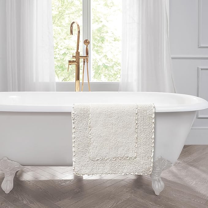 Laura Ashley Ruffle Border Ivory 27"x 45" 100% Cotton Bath Rug