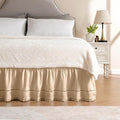 MIYE Wrap Around Ruffled Lace Bed Skirt, Elastic Dust Ruffle with Adjustable Belts, Easy to Put On, Bed Frame Cover, Machine Washable (Floral Lace/Beige, Full/Twin-12.5" Drop)