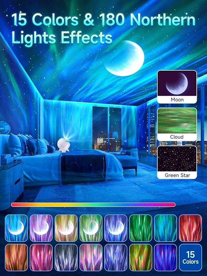 Northern Lights Projector,300+Lighting Modes Galaxy Projector for Bedroom,15 White Noise&Bluetooth Galaxy Projector for Bedroom,Remote+Timer Moon Star Projector Galaxy Light,Valentine's Day Gifts