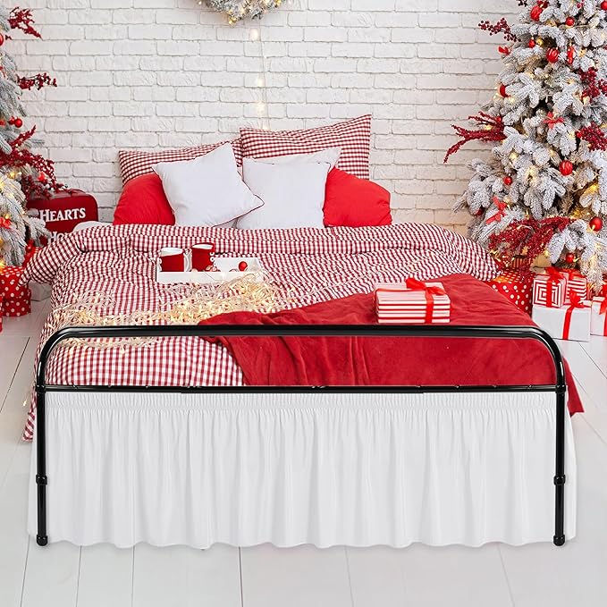 Biscaynebay Wrap Around Bed Skirts with Split Corners for Full Beds 14" Drop, White Elastic Dust Ruffles Adjustable Easy Fit Wrinkle & Fade Resistant Silky Luxurious Fabric Machine Washable