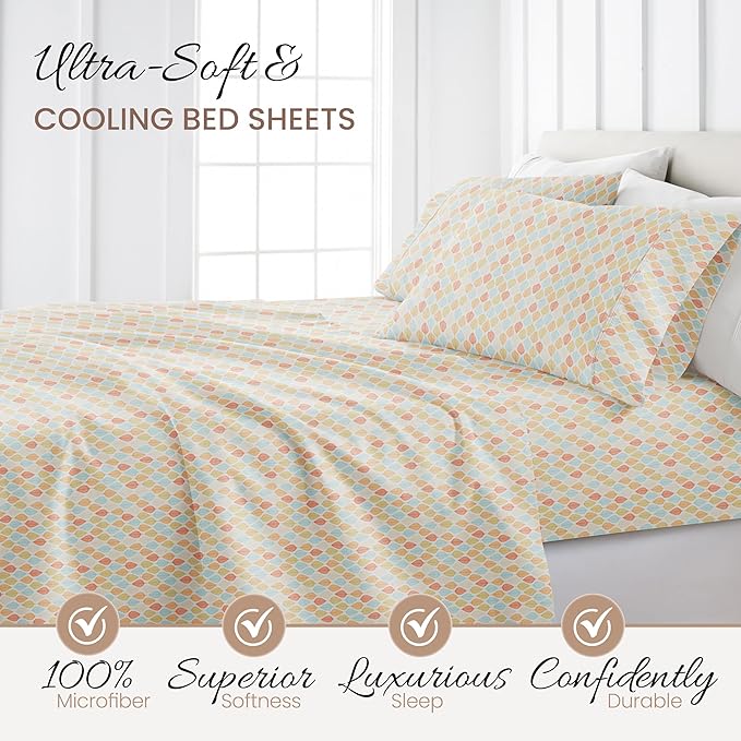 Linen Market Patterned Microfiber Queen Sheet Set 4 Piece – Oeko-TEX Certified Ultra Soft & Wrinkle-Free - 16" Deep Pocket Sheets - Easy Care Queen Size - Fall Foliage Yellow