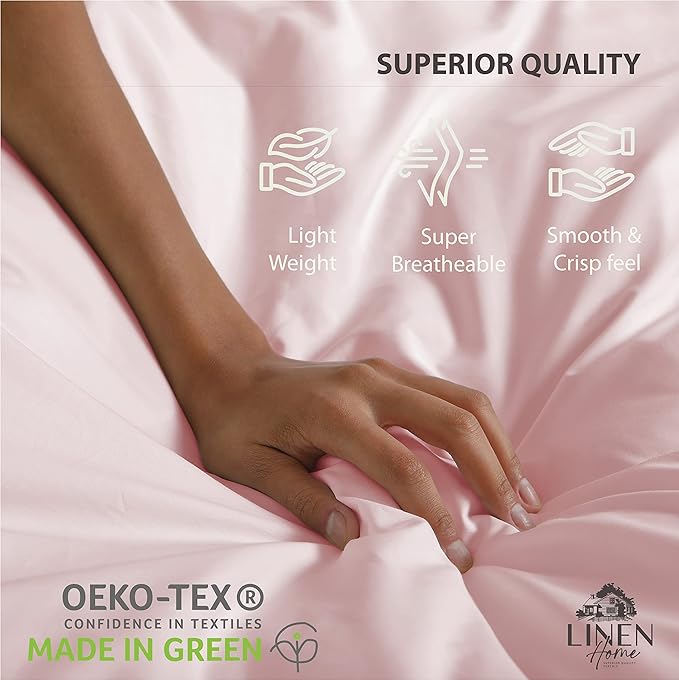 Linen Home 100% Cotton Percale Sheets Full Size, English Rose, Deep Pocket, 4 Pieces Set - 1 Flat, 1 Deep Pocket Fitted Sheet and 2 Pillowcases, Crisp Cool and Strong Bed Linen