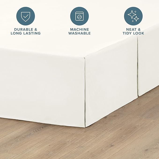 Bare Home King Bed Skirt - 15-Inch Tailored Drop Easy Fit - Bed Skirt for Beds - Center & Corner Pleats (King, Cream)