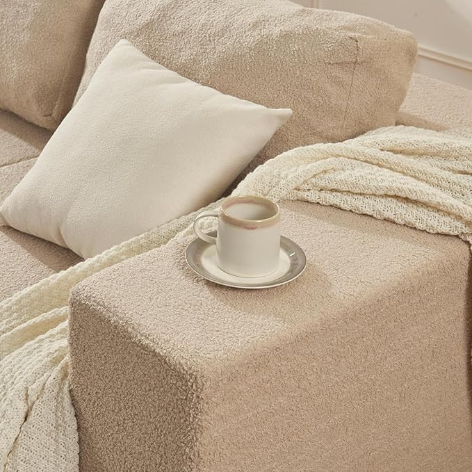 106" 3-Seater Sofa, Cloud Modular Sofa with Certified Foam, Upholstered Floor Sofa with Deep Seat, Upholstered Sofa for Bedroom Living Room, No Assembly Required (Teddy Boucle, Camel)