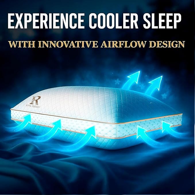Royal Therapy 2-Pack King Memory Foam Pillow, Adjustable Shredded Odor-Free Pillow for Neck & Shoulder Pain Relief, Support for Back, Stomach, Side Sleepers, AirFlowPRO