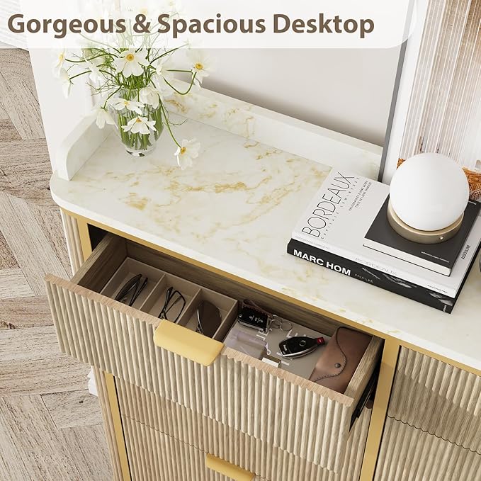 Fluted Shoe Cabinet Storage, Modern Slim Shoe Organizer Cabinet with 4 Flip Drawers & 2 Drawers, Wooden Freestanding Shoe Rack Cabinets for Entryway, Foyer, Hallway, Natural Oak