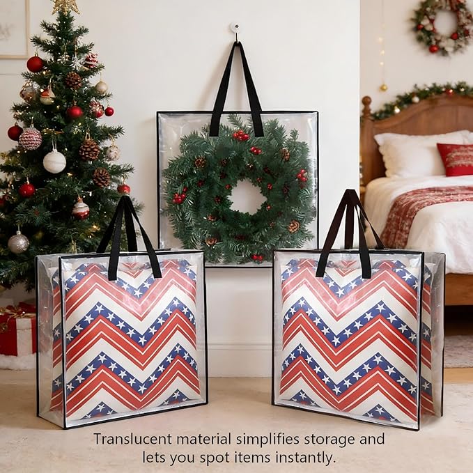 Heavy-Duty Clear Wreath Storage Bag & Sturdy Moving Box Alternative – 26 Inch Large Capacity Container with Zipper for Christmas Decorations, Seasonal Wreaths, Clothes, Bedding,Gift (6-Pack)